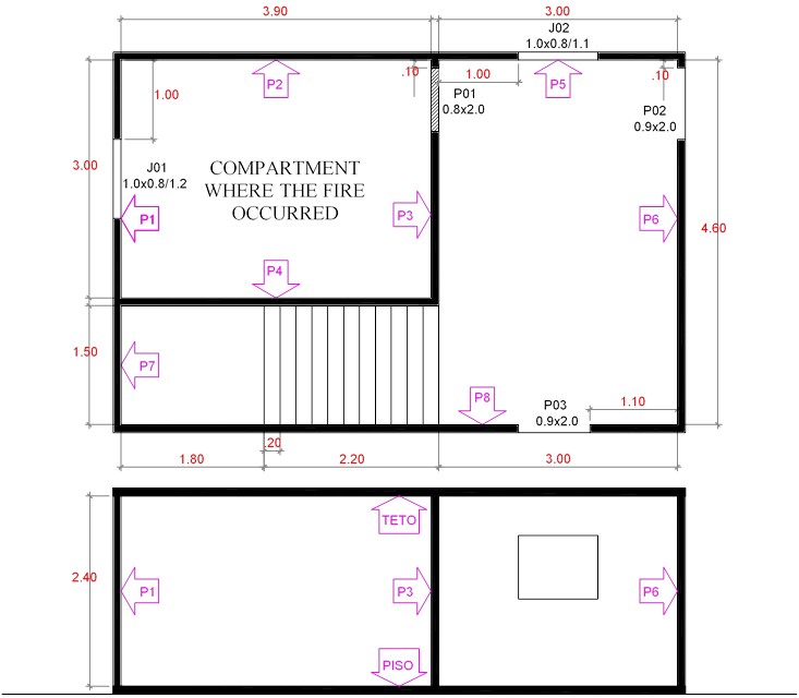 Schematic diagram for the ground floor of the building
where the experimental test took place.